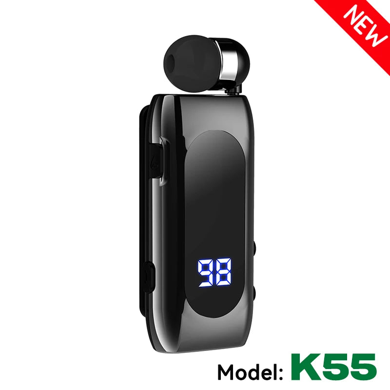 K55 Lavalier Business Bluetooth 5.2 Headphone Talk/Music Time 20 Hours,LED Digital Display,Noice Cancelling Wireless Earphones by MVEnergo