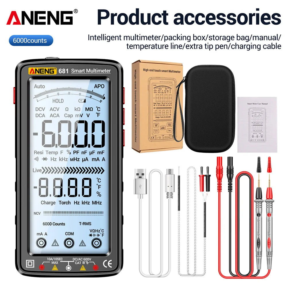 ANENG 681 Rechargable Digital Professional Multimeter Non-contact Voltage Tester AC/DC Voltage Meter LCD Screen Current Tester by MVEnergo