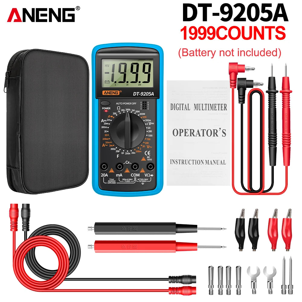 ANENG DT9205A Digital Profesional Multimeter AC/DC Voltage Current Test Capacitance NCV Resistance Ohm Electrical Test Meter Too by MVEnergo