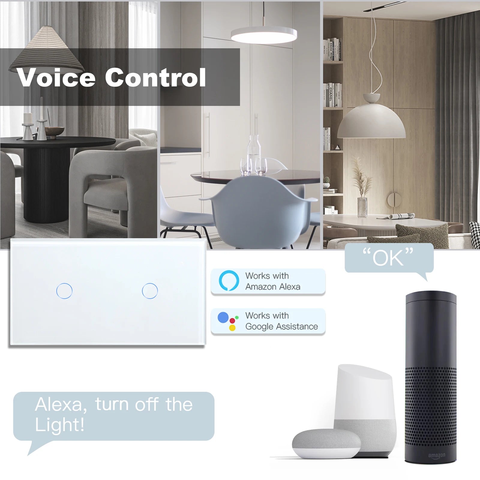 BSEED Wifi 1/2/3Gang Smart Touch Switches 1/2/3Way Wall Light Switches Tuya Smart Life App Control Plus Sockets EU Standard by MVEnergo