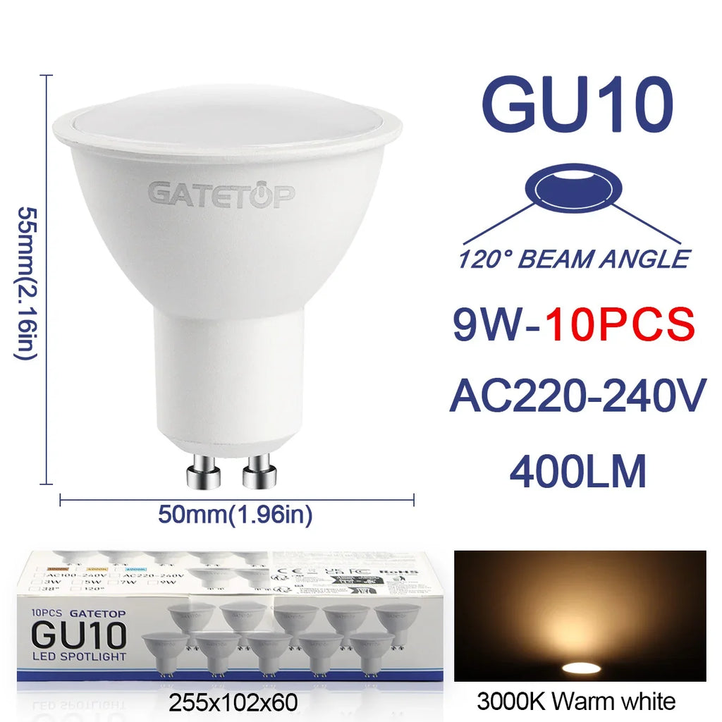 10 Pack Focos Gu10 SpotlightLampara 220V Lled Bulb  Wholesale 9W White Warm 3000k 6000K suitable for Home Commercial Buildings