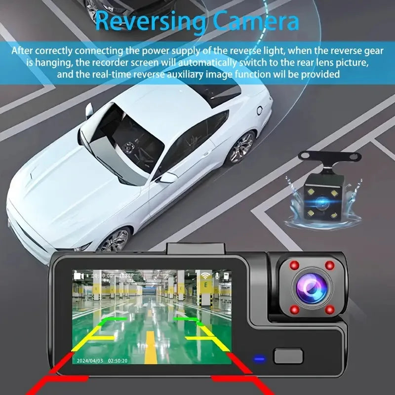 3Camera Dash Cam For Car Camera 1080P Video Recorder WIFI Car DVR 2lens Front Rear View Camera Night Vision Car Accessories by MVEnergo