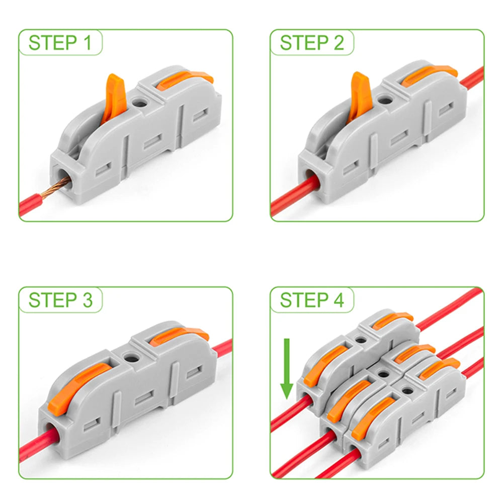Lever Wiring Connector Fast Compact Splicing Electrical Connector Butt Terminal 1 to 1 Inline Wire Connector Connect 28-12 AWG