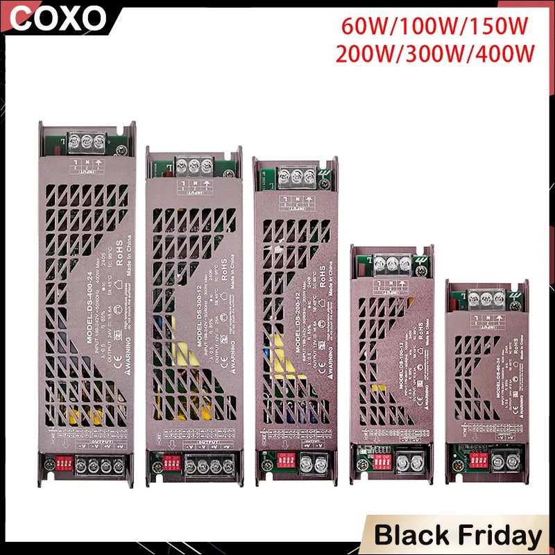 Adjustable LED Lighting Transformers Ultra Thin Power Supply 60W 100W 150W 200W 300W 400W LED Driver For Strip Light DC12V 24V