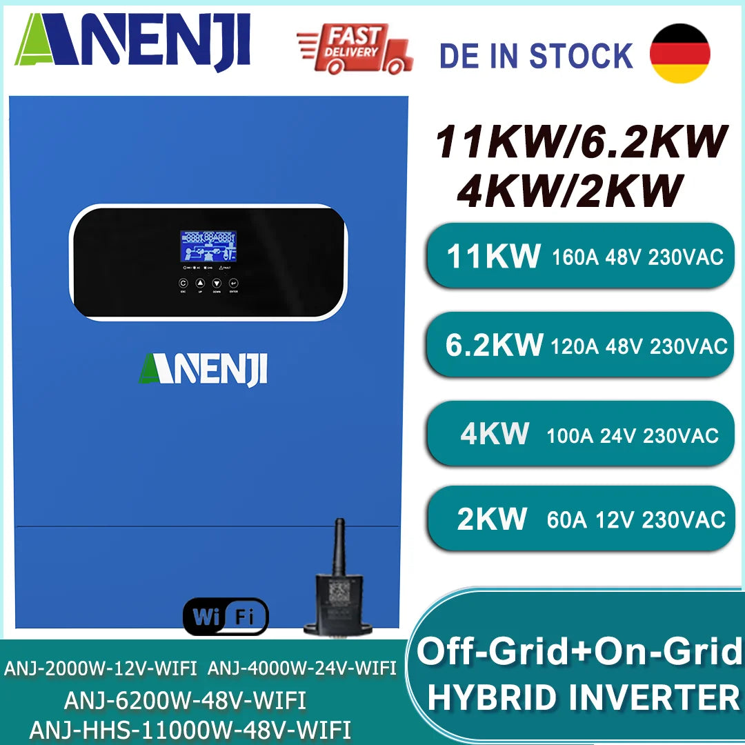 11KW 6.2KW 4KW 2KW Hybrid Solar Inverter 48V 24V With 60A 100A 160A MPPT Charge Controller 220V  with WIFI Support BMS