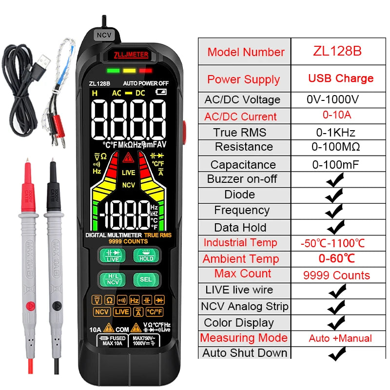 USB Charge Smart Multimetro Digital Profesional AC DC Current Voltage Detector Pen Capacitance Temp Auto Range Tester Multimeter by MVEnergo