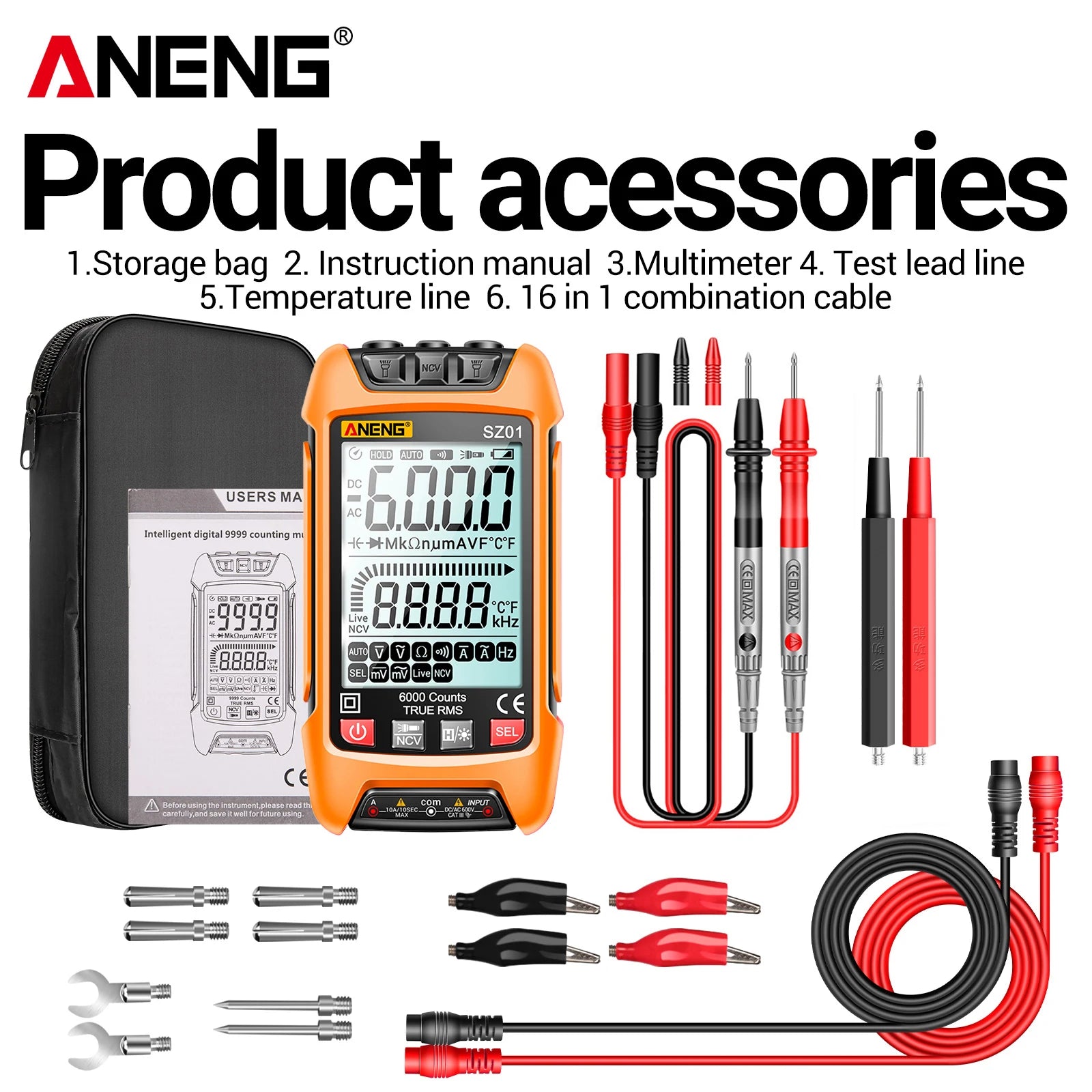 ANENG Digital Multimeter Smart AC/DCVoltage Capacitance Meter 6000 Counts Auto Electrical Temp Resistance Transistor Test tools by MVEnergo