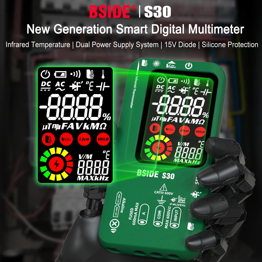 BSIDE Digital Multimeter Smart Multitister 9999 T-RMS DC AC Voltage Current 15V Diode Capacitor Ohm NCV USB Rechargeable Tester by MVEnergo