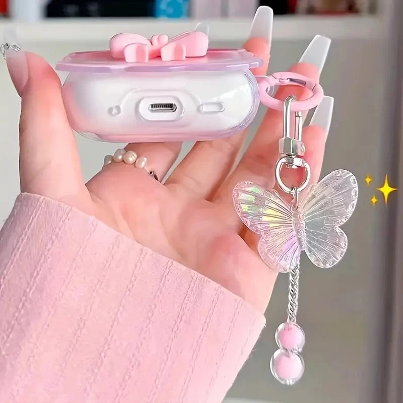 INS wave Bow Transparent Case Stars Wave Gradient Pink Bow Headphone Cover Airpods 4 pro2 Protective Bag Earphone Case by MVEnergo