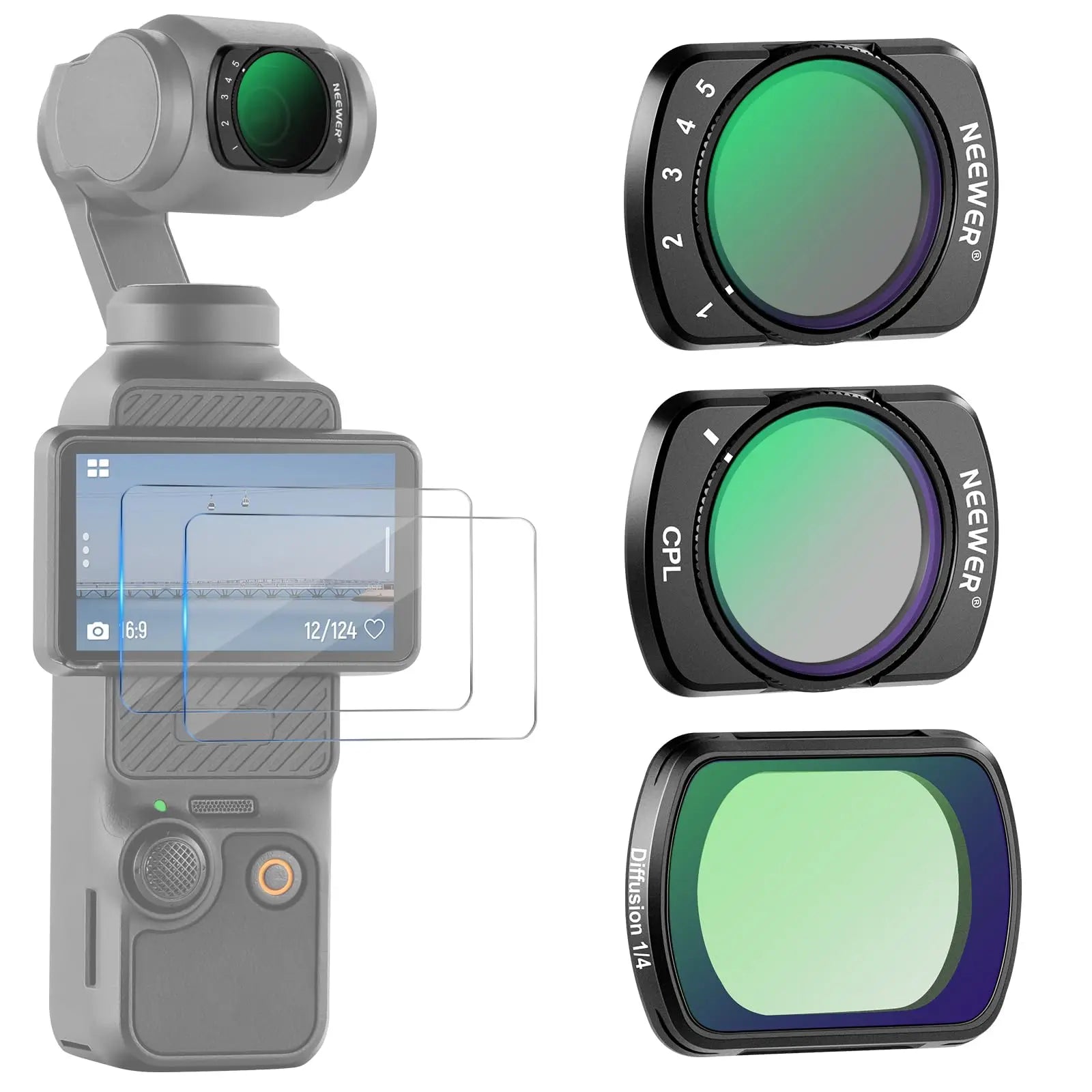 NEEWER ND Filter Set for DJI Osmo Pocket 3 ND8 ND16 ND32 ND64 ND128 ND256 ND1000 ND8/PL ND16/PL ND32/PL ND64/PL by MVEnergo