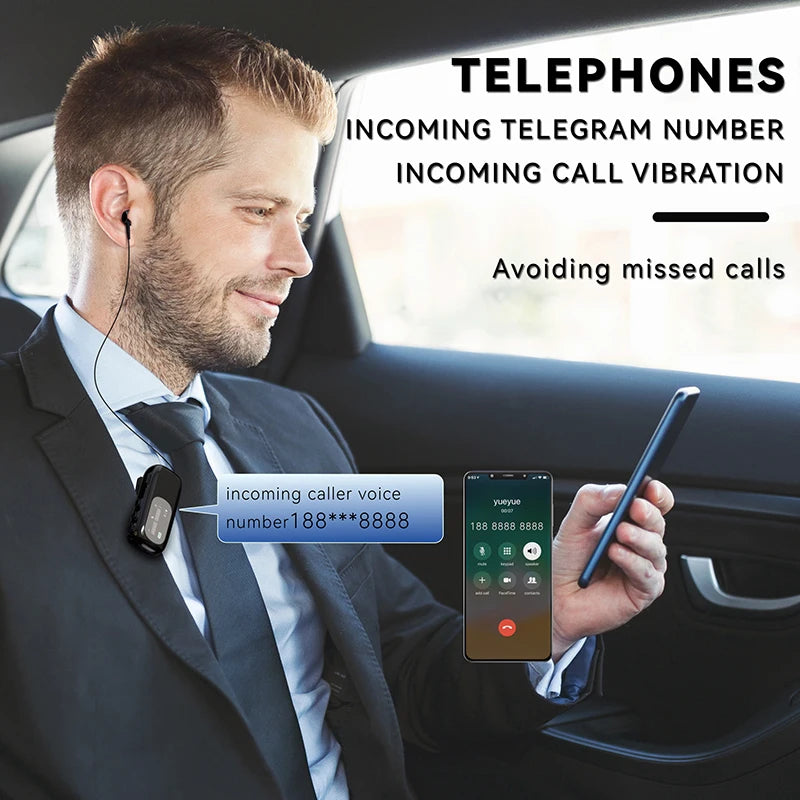 K75 Lavalier Business Bluetooth 5.4 Earphone Talk/Music 20H With Mic Noice Cancelling One-Click Photo LCD HIFI Wireless Headset by MVEnergo