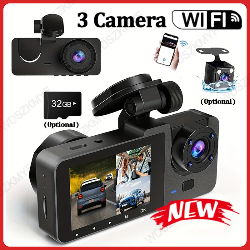 Triple Lens WiFi Dashcam 2/3 Channel Car Camera 1080P HD Video Recorder, Night Vision Car DVR with Wide Angle for Front and Rea by MVEnergo