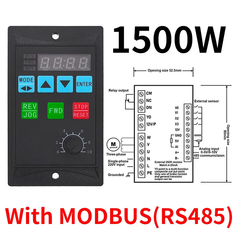 Frequency Converter Electric Inverter 1500W RS485 Add Motor Driver 0.75KW 1.5KW MCU Single Phase Input 220V 3-Phase Output 0.4KW by MVEnergo