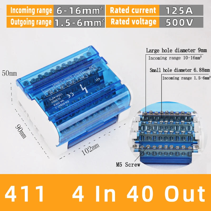 Din Rail Terminal Block UK125A Distribution Box UKK 1 In 2 In Several Out Power Universal Wire Electrical Connector Junction Box