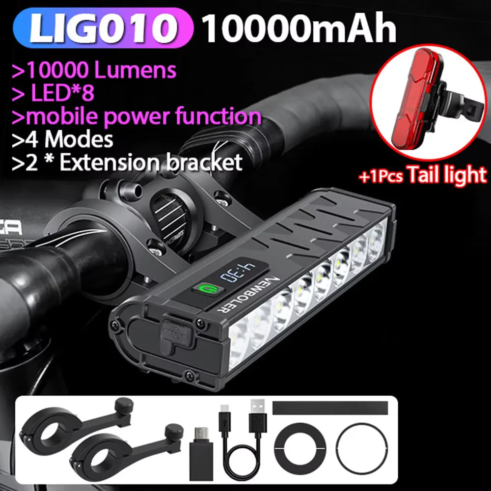 NEWBOLER Bicycle Light Front 10000Lumen Bike Light 10000mAh Waterproof Flashlight USB Charging MTB Road Cycling Lamp Accessories by MVEnergo