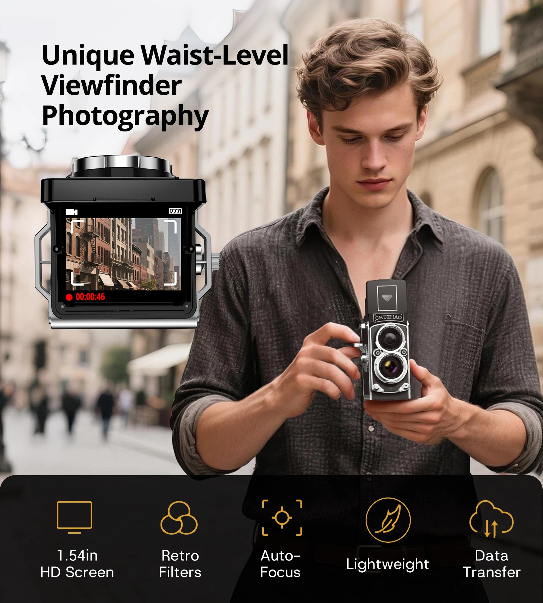 CHUZHAO Mini Retro Digital Camera with 1.54inch Screen 1080p Video 12MP Photos Compact Vintage Portable for Birthday Gift by MVEnergo