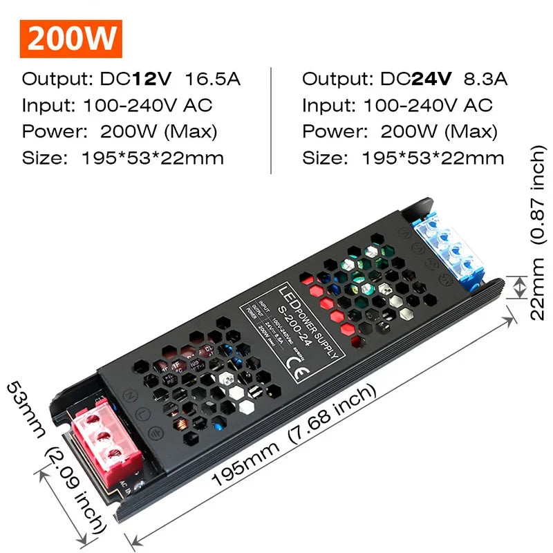 Constant Voltage Power Supply 48W 60W 100W 150W 200W 300W 400W Thin Driver For LED Strips DC 12V / 24V Lighting Transformers