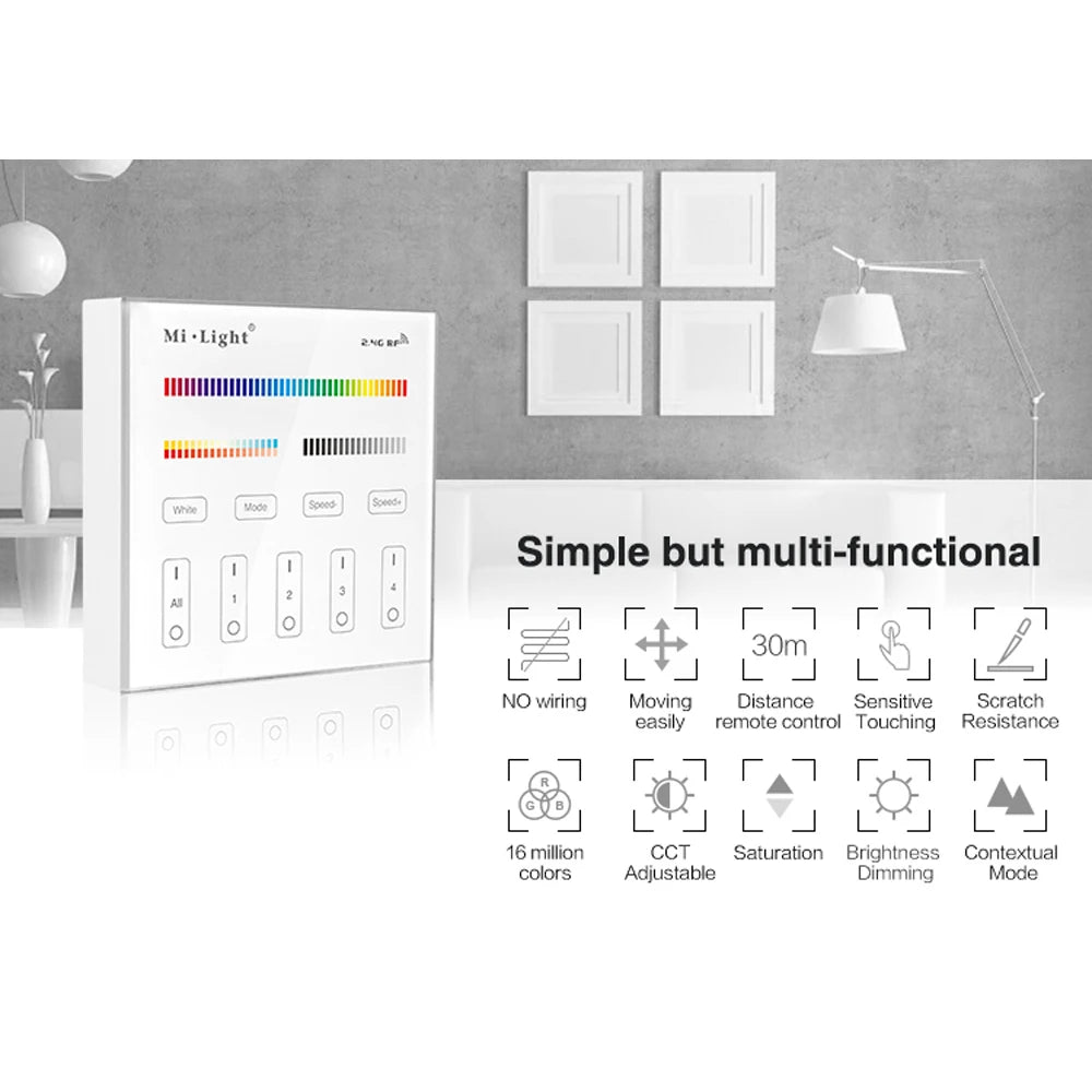 Miboxer Smart Touch Panel Dimmable Dimming/CT/RGB/RGBW/RGB+CCT LED Strip Light Controller 2.4G wireless Remote Milight b1 b4 p3