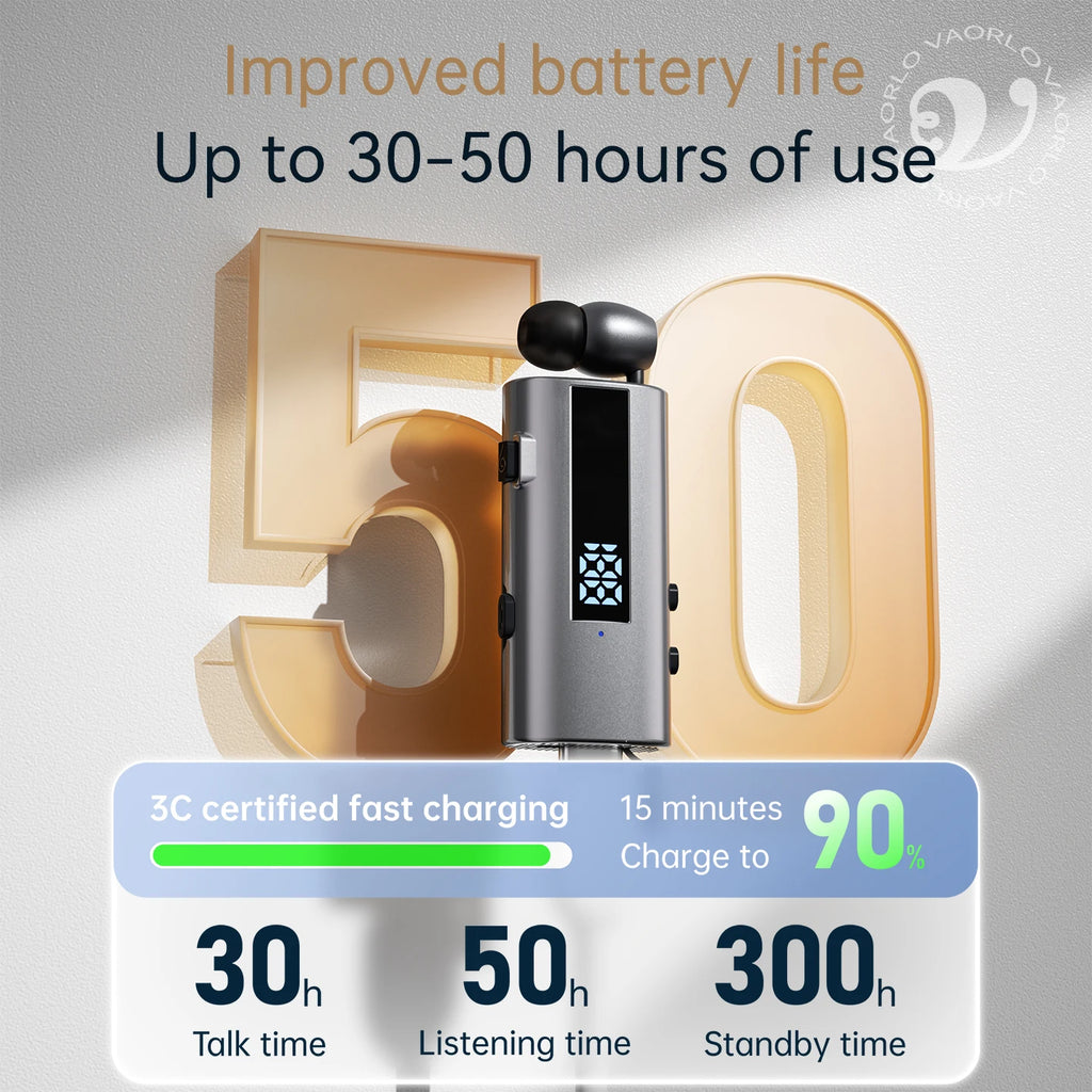 K92 Bluetooth 6.0 Lavalier Business Headset Call 30h/Music 50h Vibration Reminder LED Digital Display With Mic Wireless Earphone by MVEnergo