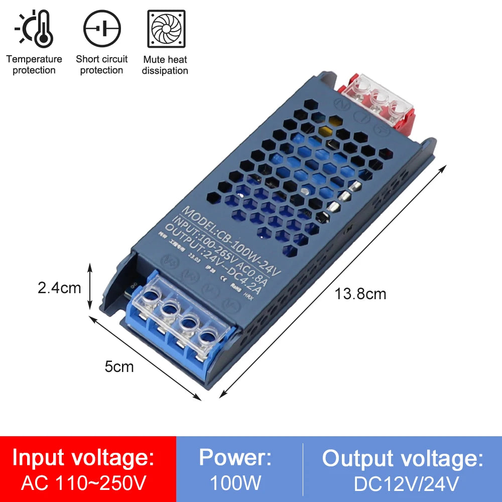 12V 24V LED Power Supply 500W 400W 300W 200W 100W 60W LED Driver AC/DC Transformer Converter for LED Strip Indoor Home Lighting