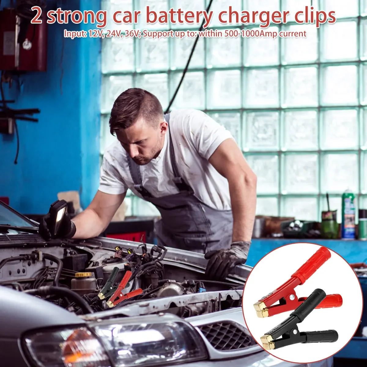 2pcs 500-1000Amp Heavy Duty Copper Alligator Clips Terminal Test Electrical Battery Crocodile Clamp for Jumper Cables Boost by MVEnergo