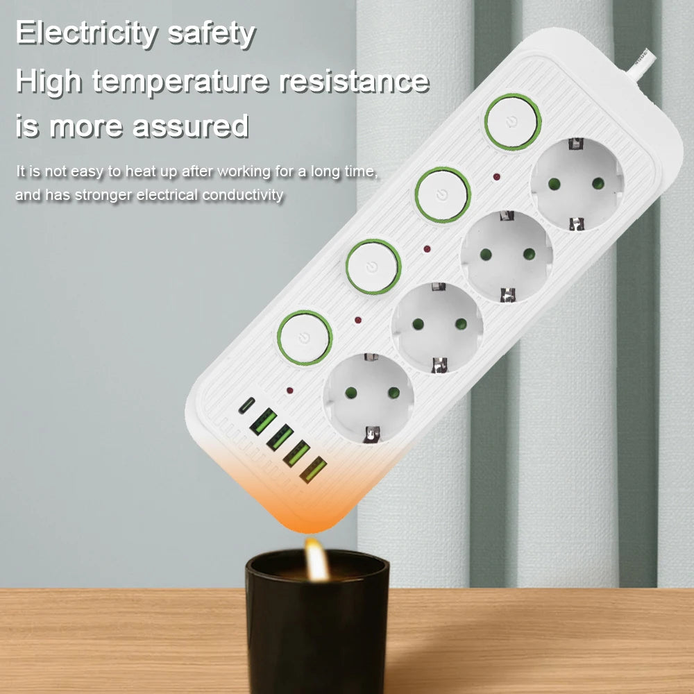 EU Plug Multiple Sockets AC Outlets Power Strip Extension Cable With USB Ports Surge Protector Network Filter Individual Switch by MVEnergo
