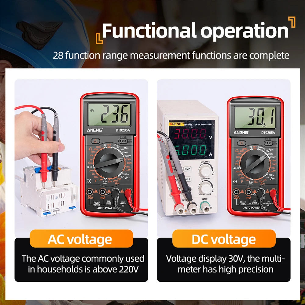 ANENG DT9205A Digital Professional Multimeter AC/DC Voltage Current Tester Capacitance NCV Resistance Ohm Electrical Test Meter by MVEnergo