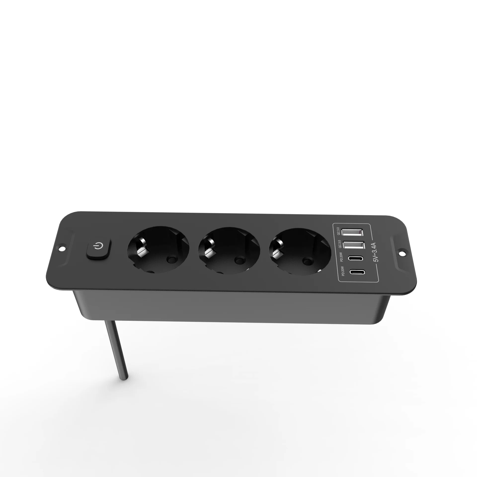 EU Built in Power Strip Desktop Recessed Socket with 2 USB 2 Type C Fast charge, Multi-Contact Outlet with 2M Extension Cable by MVEnergo