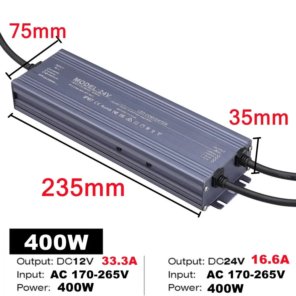 Lighting Transformer Waterproof Power Supply IP67 IP68 AC220V To DC 12V 24V LED Driver 100W 200W 300W 400W 500W Outdoor Adapter by MVEnergo