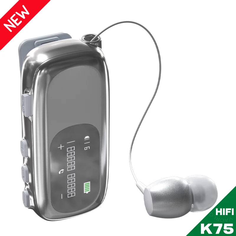 K75 Lavalier Business Bluetooth 5.4 Earphone Talk/Music 20H With Mic Noice Cancelling One-Click Photo LCD HIFI Wireless Headset by MVEnergo