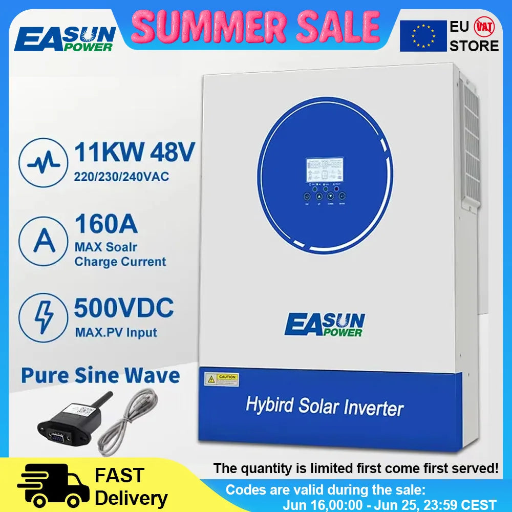 EASUN Soalr Inverter 11KW 6.2KW MPPT 160A 120A 500VDC PV Input 220VAC 48VDC 11000W 6200W Pure Sine Wave hybrid With WiFI BMS