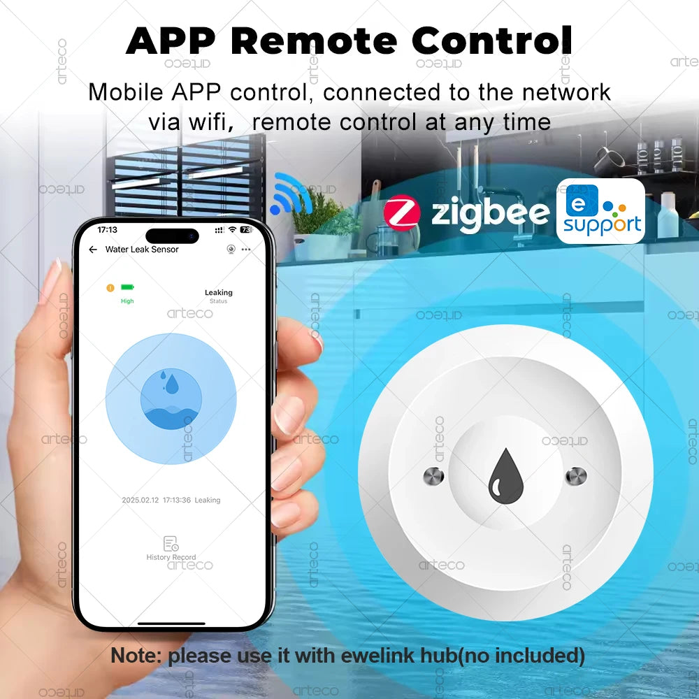 Ewelink Zigbee Smart Water Sensor Flood Leak Detector Remote Monitoring For Kitchen Bathroom Support Home Assistant Zigbee2mqtt