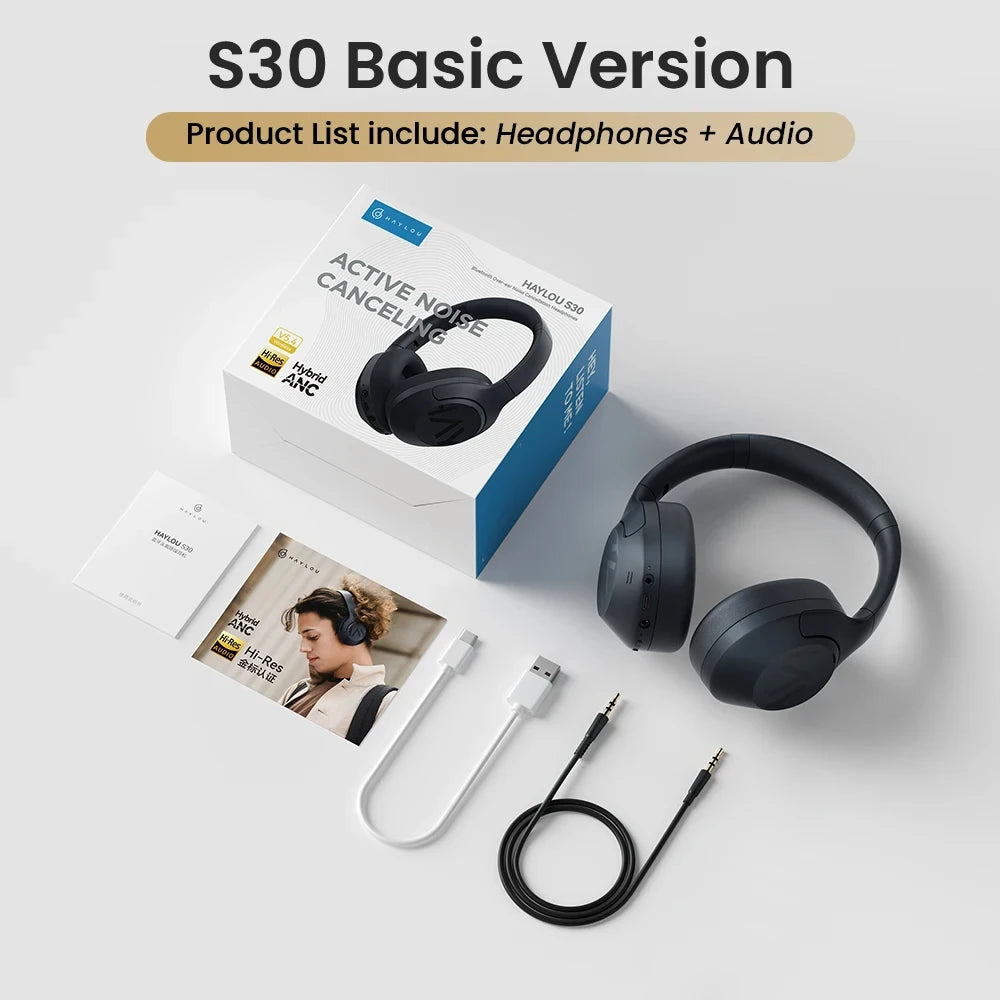 HAYLOU S30 Wireless Bluetooth 5.4 Headphones 43dB Adaptive Noise Cancelling Headsets 40mm Driver 80H Playtime Earphones by MVEnergo