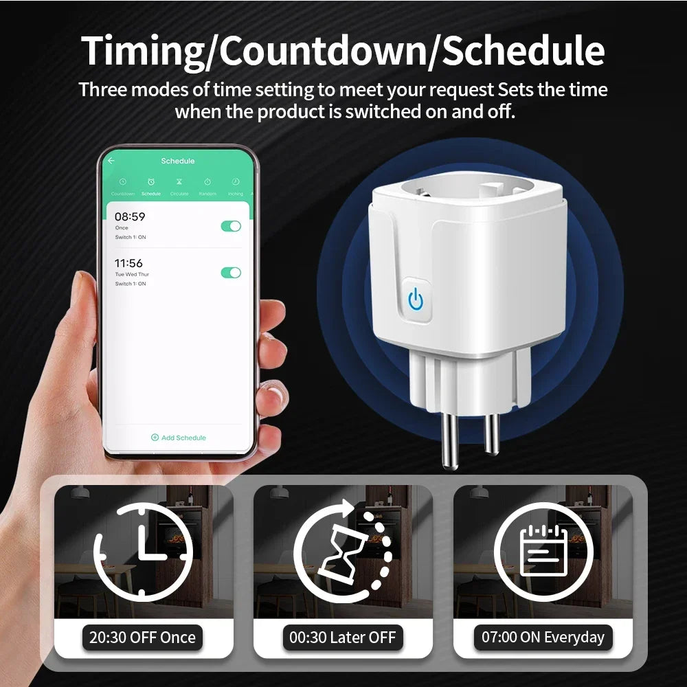 TNCE Tuya WiFi/Zigbee Smart Plug 16A/20A EU Smart Socket With Power Monitoring Timing Function Work With Alexa GoogleHome by MVEnergo