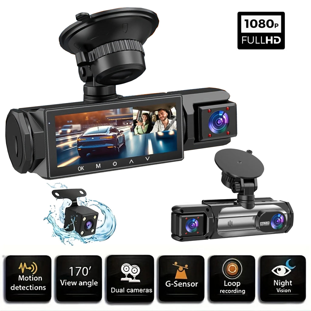 3 Cameraes Dash Cam 1080P Front and rear view camera Night Vision Parking Monit Car DVR 3way Car Video Recorder With Gift by MVEnergo
