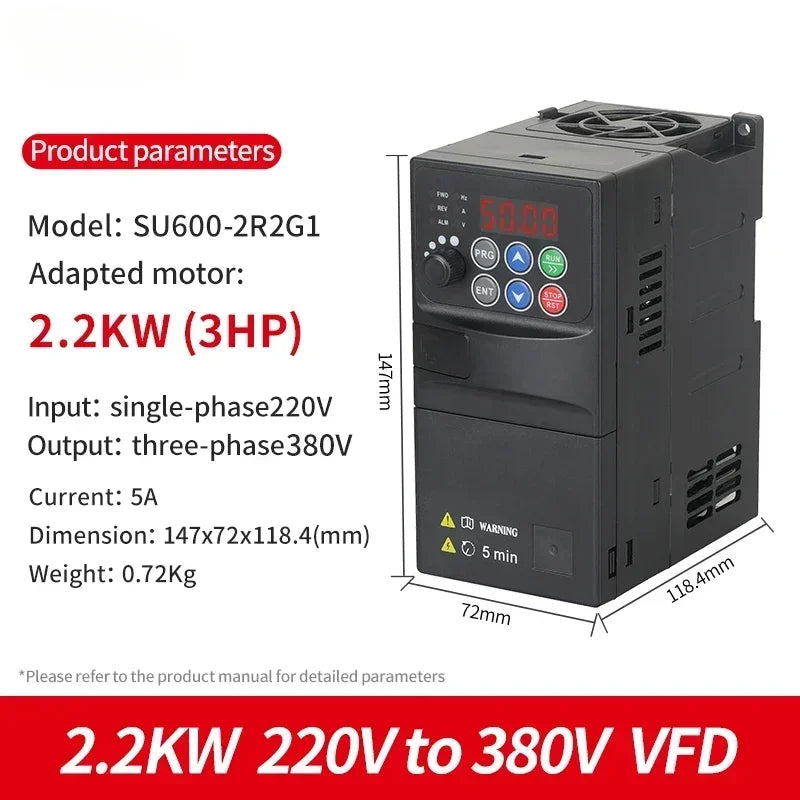 Input 220V to Output 380V VFD Variable Frequency Drive Converter Inverter 0.75/1.5/2.2/3.7/4/5.5 KW Motor Speed Controller by MVEnergo