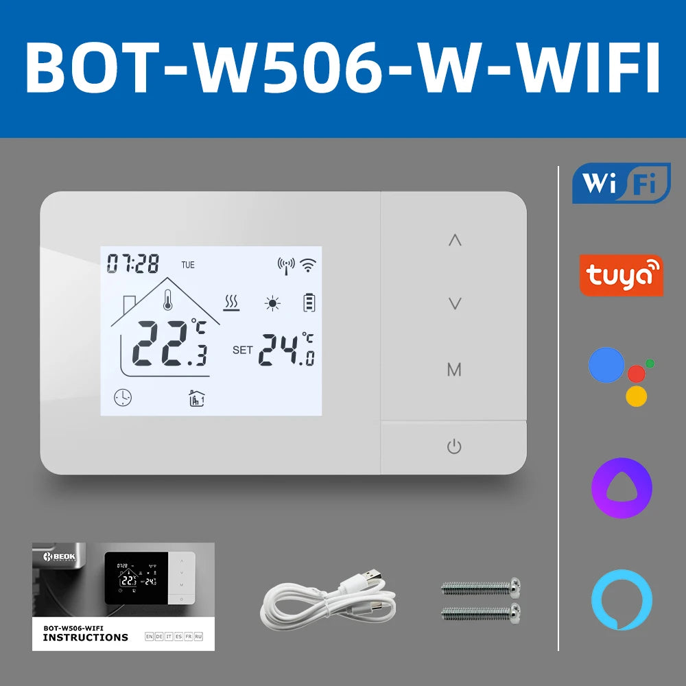 Beok Tuya Heating/Cooling Thermostat for Gas Boiler Smart Home Battery-powered Thermoregulator Daily programming Work with Alexa