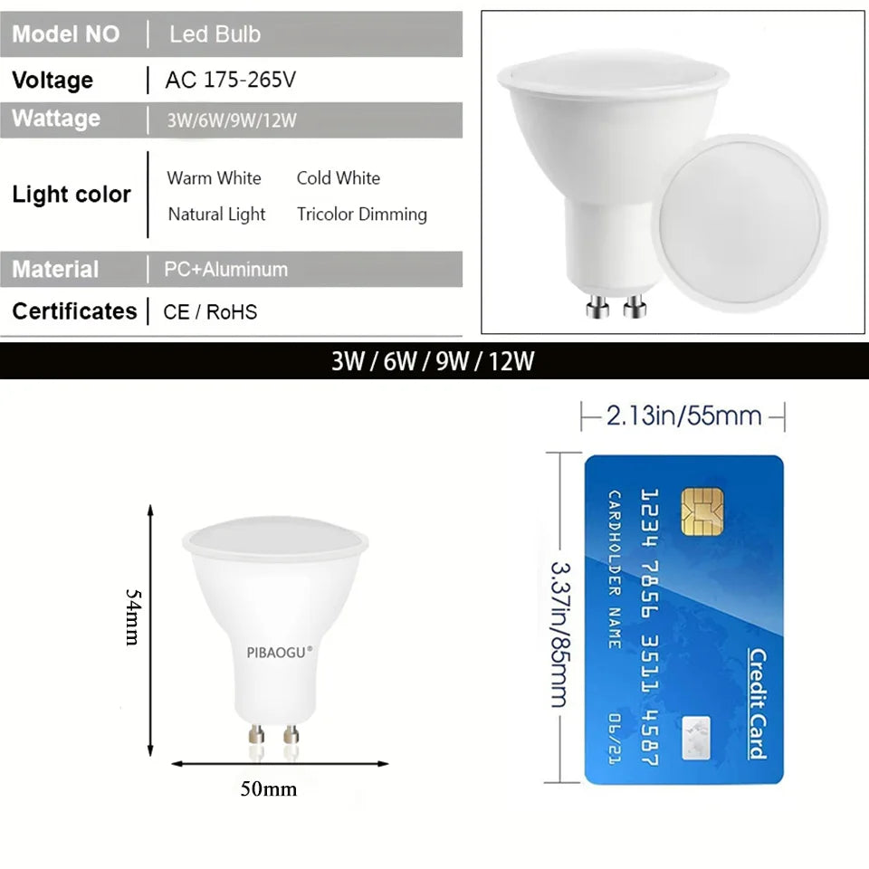 4PCS LED Spotlight Bulb GU10 AC220V 3W 6W 9W 12W 180 Degree Beam Angle High Lumen Indoor LED Energy Saving Lights Bulb by MVEnergo