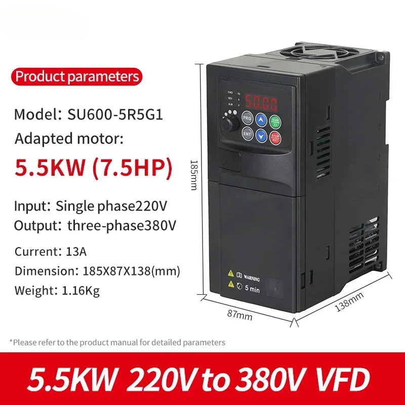 Input 220V to Output 380V VFD Variable Frequency Drive Converter Inverter 0.75/1.5/2.2/3.7/4/5.5 KW Motor Speed Controller by MVEnergo