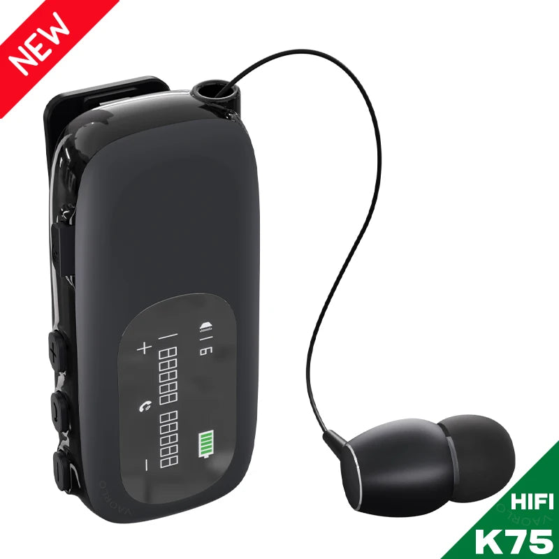 K75 Lavalier Business Bluetooth 5.4 Earphone Talk/Music 20H With Mic Noice Cancelling One-Click Photo LCD HIFI Wireless Headset by MVEnergo