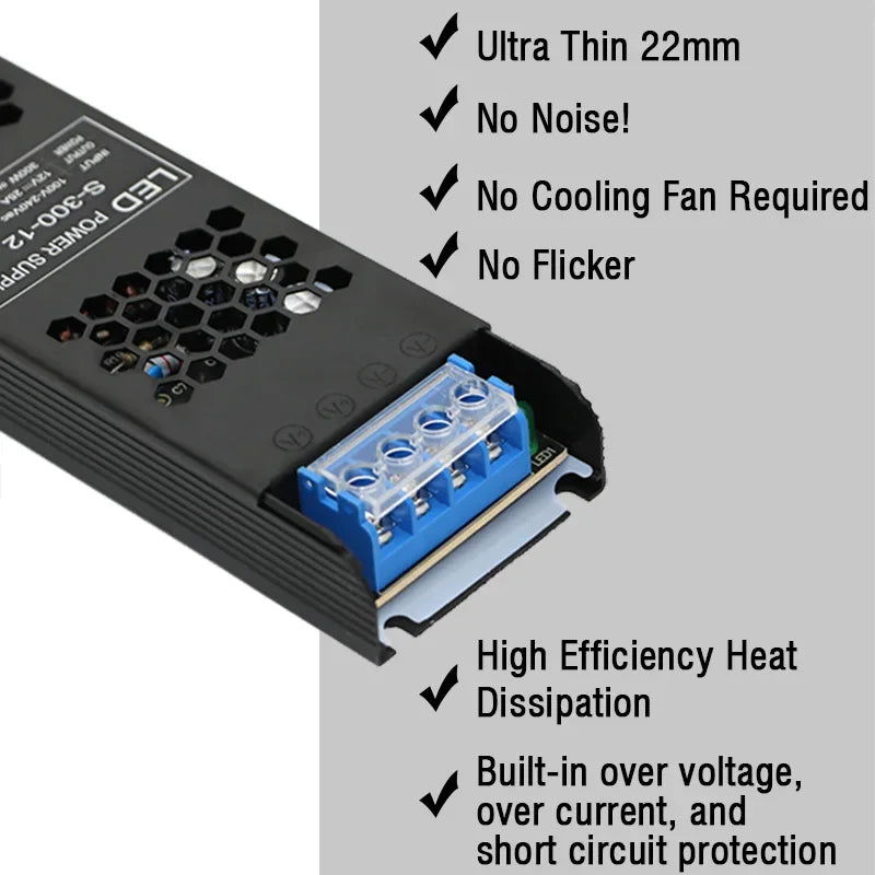 Constant Voltage Power Supply 48W 60W 100W 150W 200W 300W 400W Thin Driver For LED Strips DC 12V / 24V Lighting Transformers
