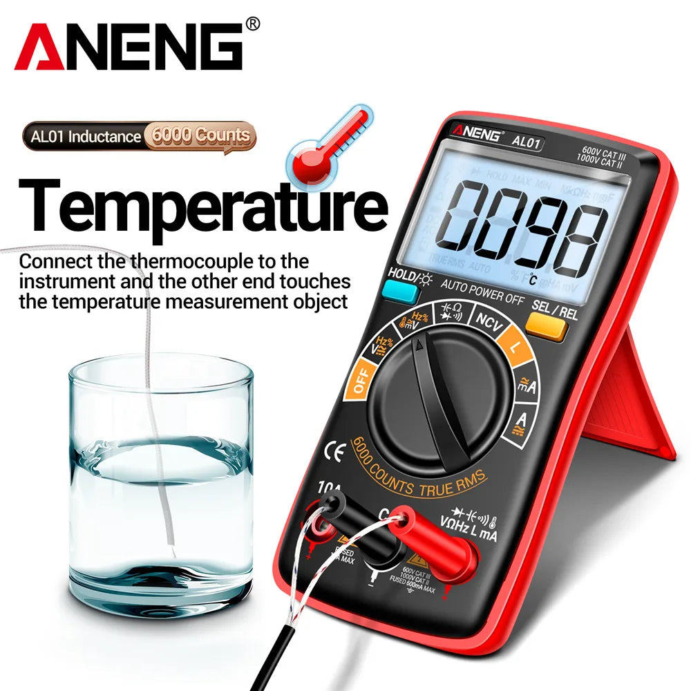 Coil Inductance Multimeter Duty Cycle Hz Tester ANENG AL01 6000 Counts NCV Temperature Meter True-RMS Voltage Pro Tester Tools by MVEnergo