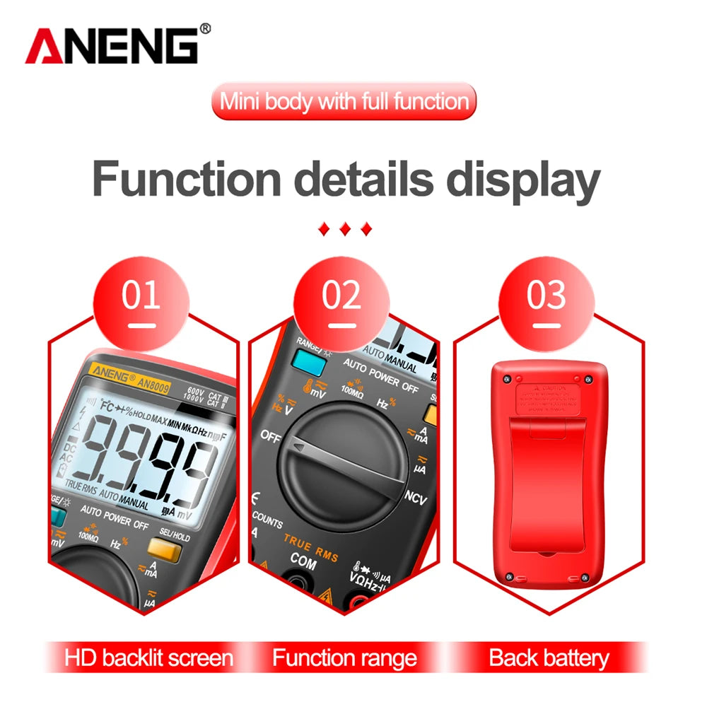 ANENG AN8009 Digital Multimeter Transistor Testers Capacitor True-RMS Tester Automotive Electrical Capacitance Meter Temp Diode by MVEnergo