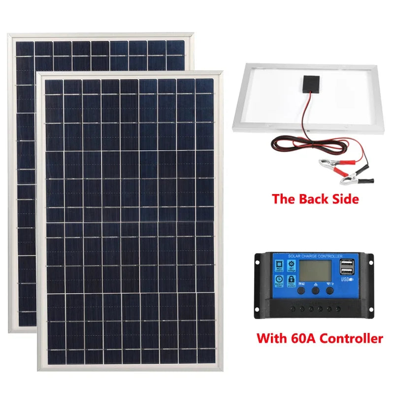 300W 12V Solar Panel Kit Complete Polycrystalline USB Power Portable Outdoor Rechargeable Solar Cell Solar Generator for Home