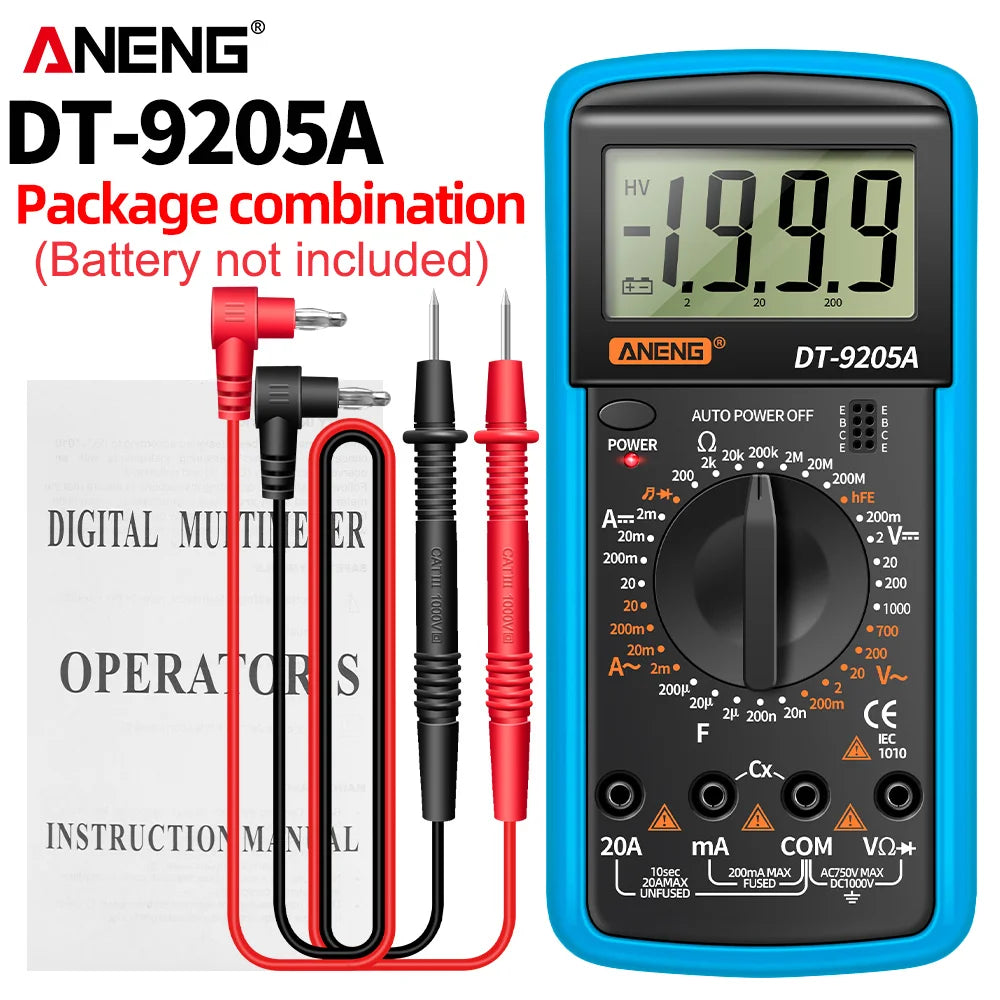 ANENG DT9205A Digital Profesional Multimeter AC/DC Voltage Current Test Capacitance NCV Resistance Ohm Electrical Test Meter Too by MVEnergo
