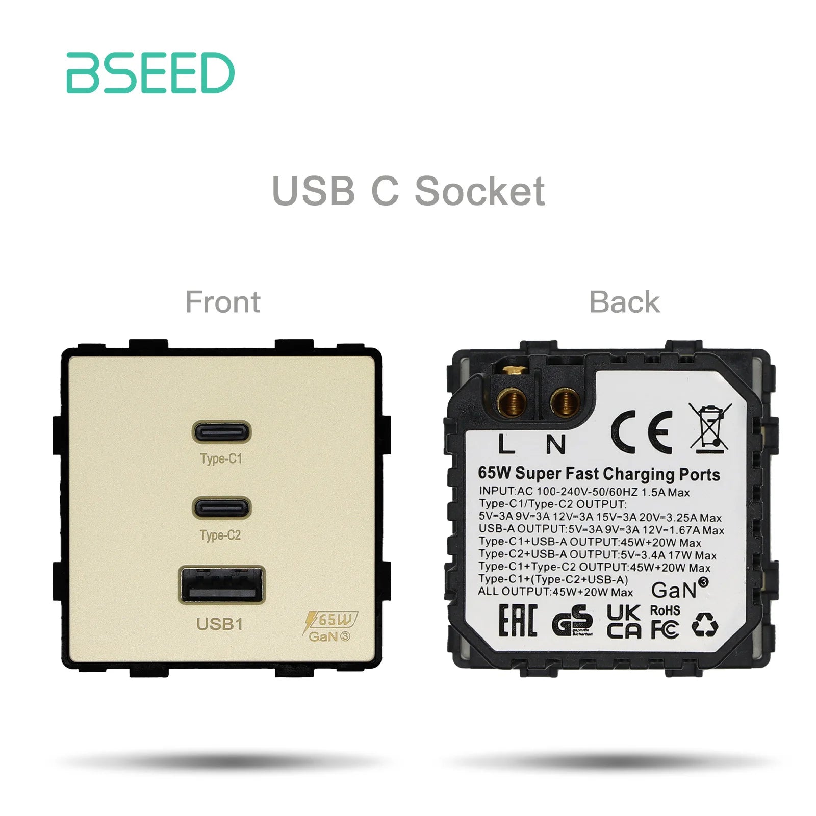 BSEED 65W PD Fast Charge Module Quick Charge Socket Part 1/2 USB Type-C 20W Wall Phone Charger Plug Support BSEED Frames by MVEnergo