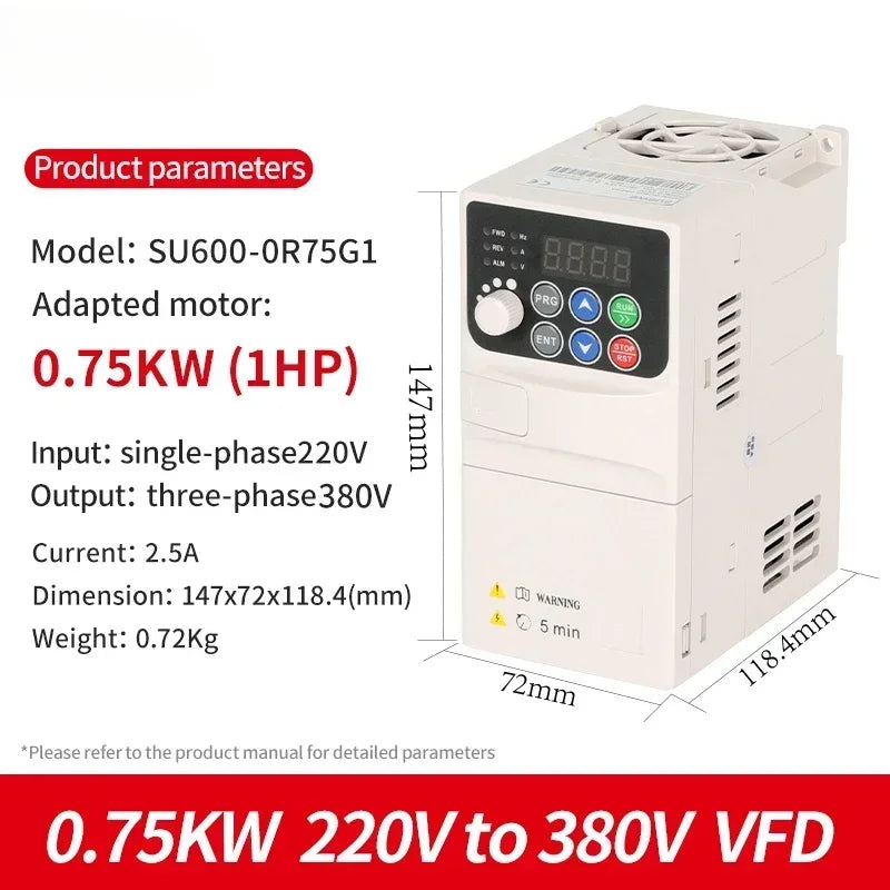 Input 220V to Output 380V VFD Variable Frequency Drive Converter Inverter 0.75/1.5/2.2/3.7/4/5.5 KW Motor Speed Controller by MVEnergo