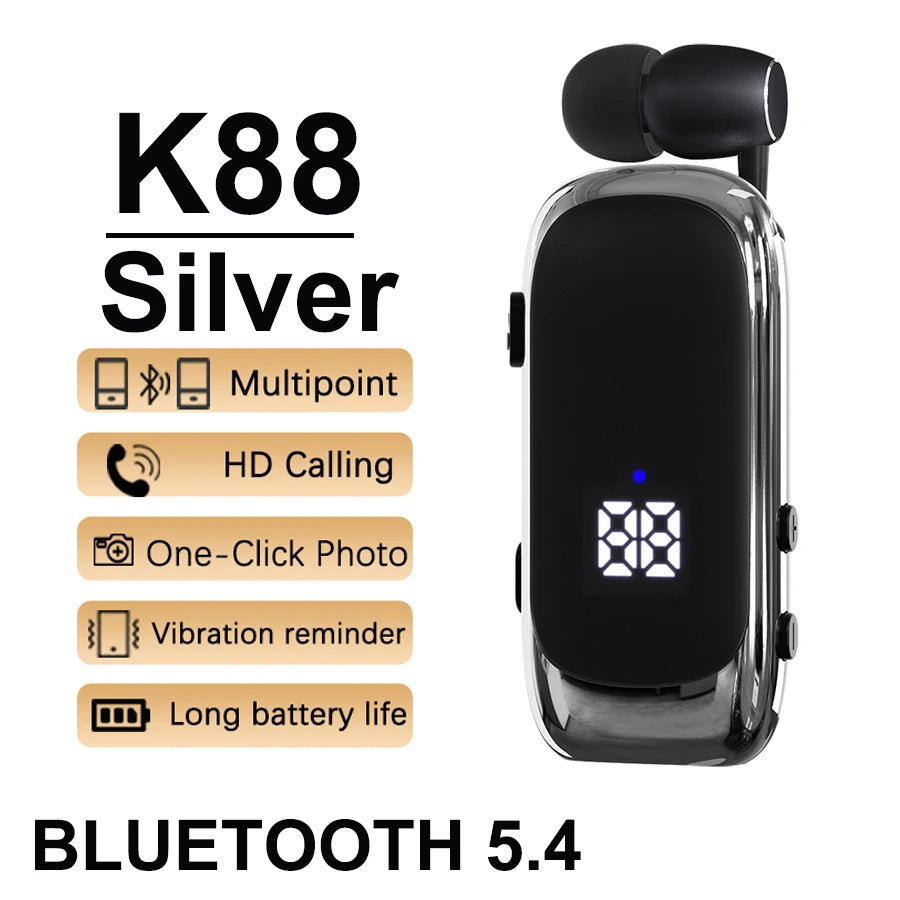 New K88 Lavalier Business Headset Bluetooth 5.4 Bass Earphone Call Vibration Reminder+Voice Number Reporting Wireless Headphone by MVEnergo