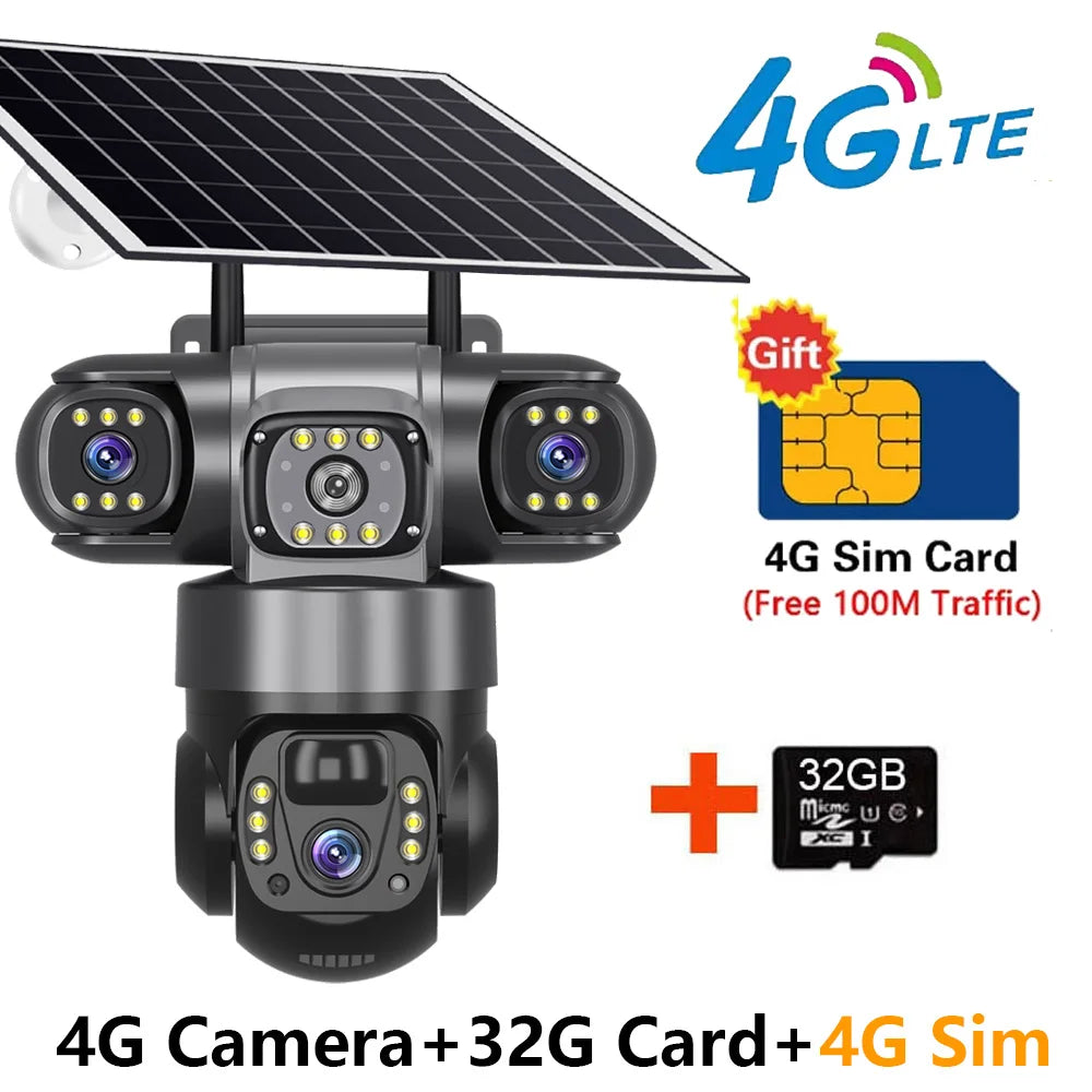 Solar Camera 4G Sim Outdoor 3 Lens 3 Screen 10X Zoom PIR Human Detect Cameras Waterproof Night Vision CCTV Security Protection by MVEnergo