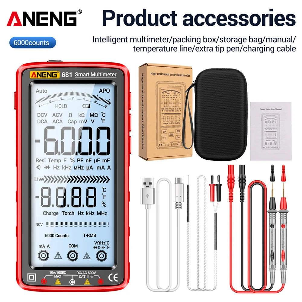 ANENG 681 Rechargable Digital Professional Multimeter Non-contact Voltage Tester AC/DC Voltage Meter LCD Screen Current Tester by MVEnergo